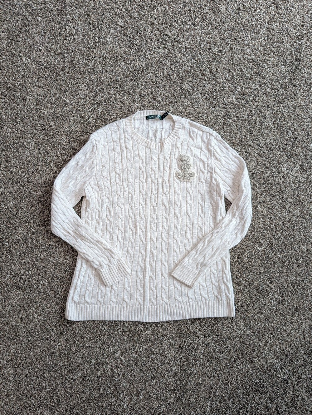 Lauren Ralph Lauren Crest Cable Knit Crewneck Sweater Size Large